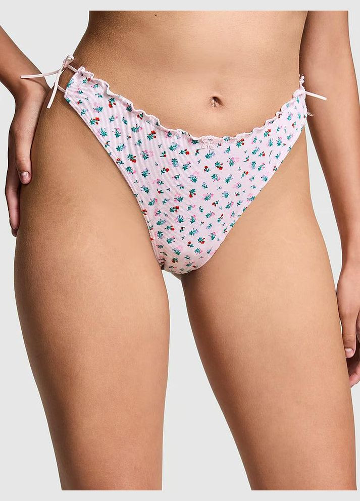 Трусики-стринги женские хлопчатобумажные PINK Victorias ecret Cotton Side-Tie Panty пудровые S Victoria's Secret (314770292)