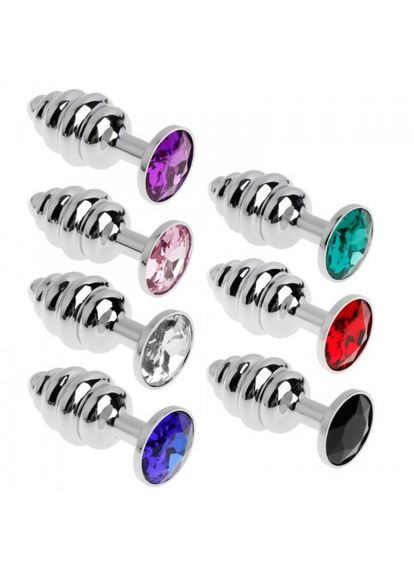 Анальна пробка 3.9 см ялинка спіраль велика з круглим каменем Swarovski Groove L size Focus (303908091)