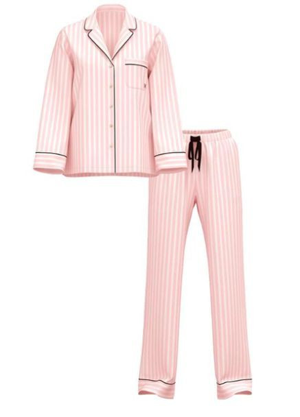 Рожева піжама фланель flannel long pajama set (сорочка+штани) рожева смужка Victoria's Secret