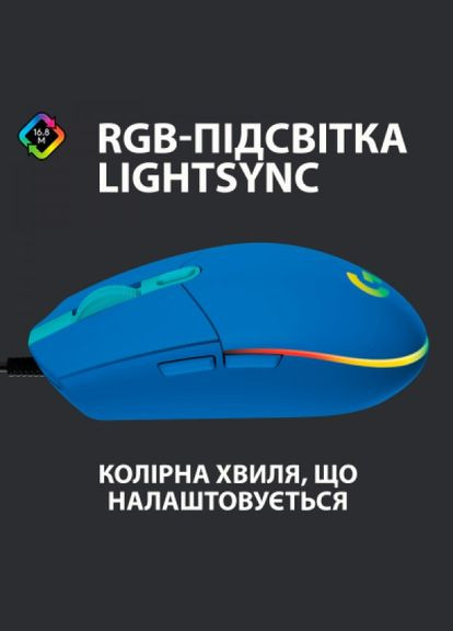 Миша Logitech g102 lightsync usb blue (275092589)