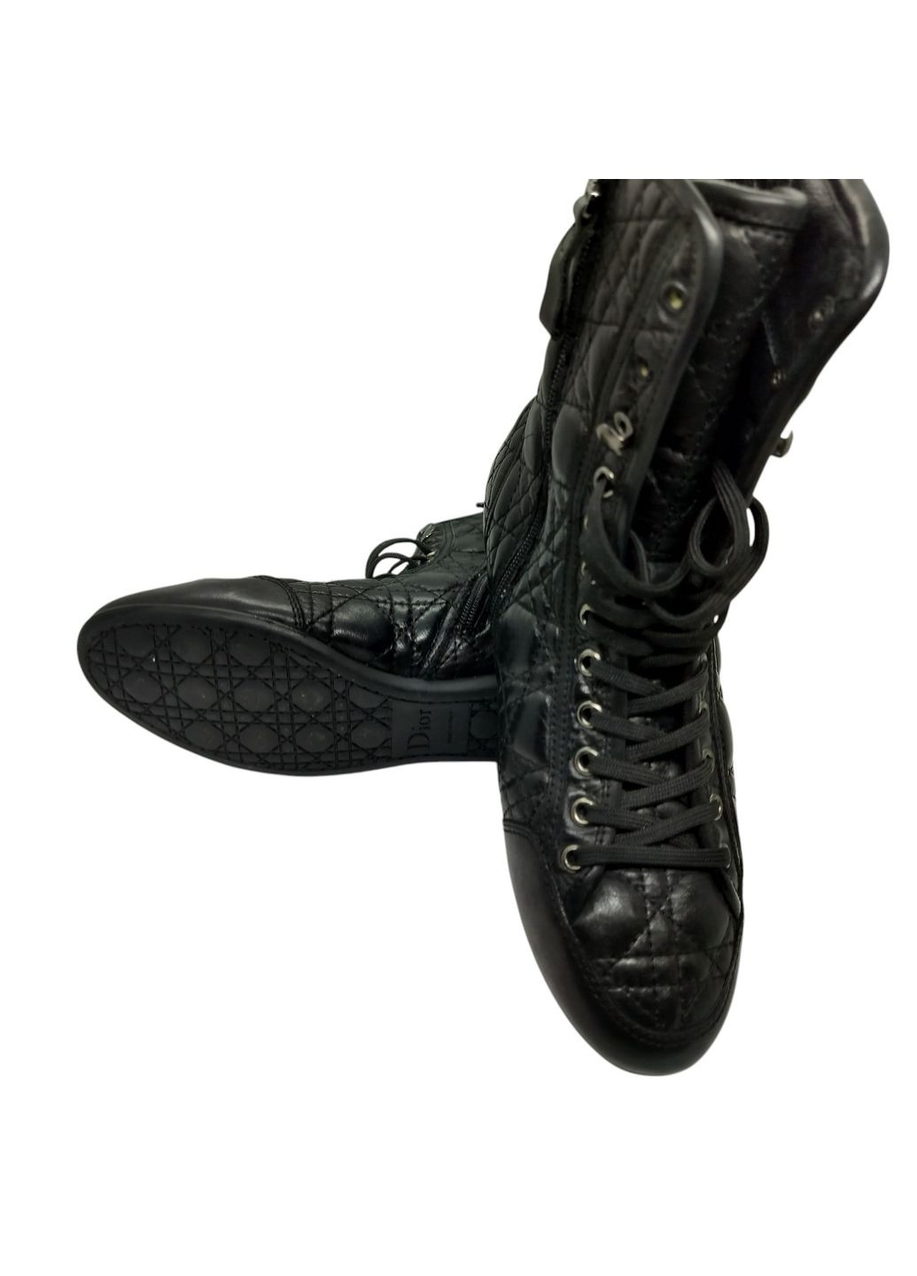 Кеди високі жіночі демісезонні стьогані чорні шкіряні Dior No Brand (323459902)