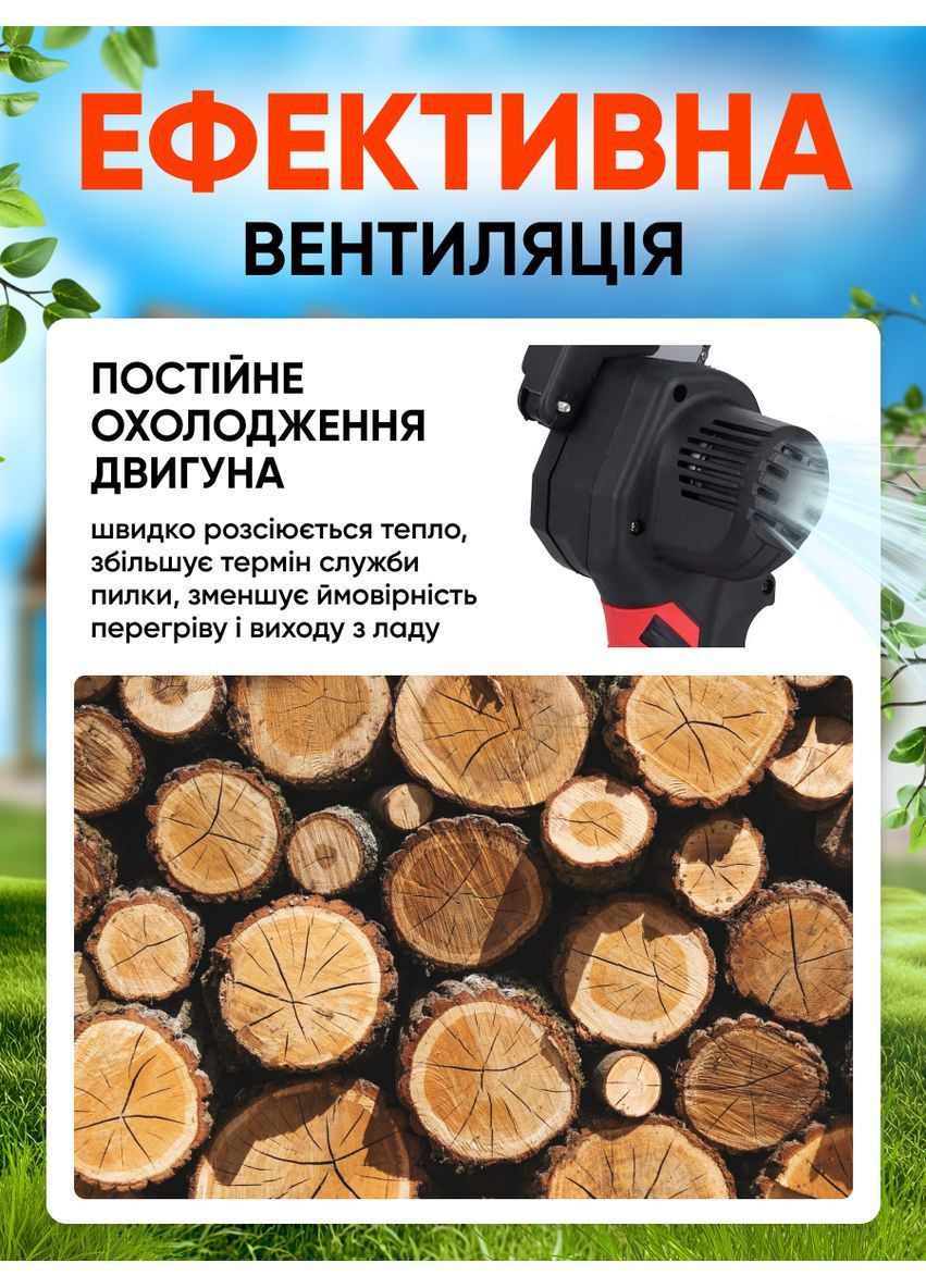 Пила акумуляторна ланцюгова міні пилка електрична для обрізки дерев розпил дров чорна 2 акумулятори Grand TWZ (362026411)