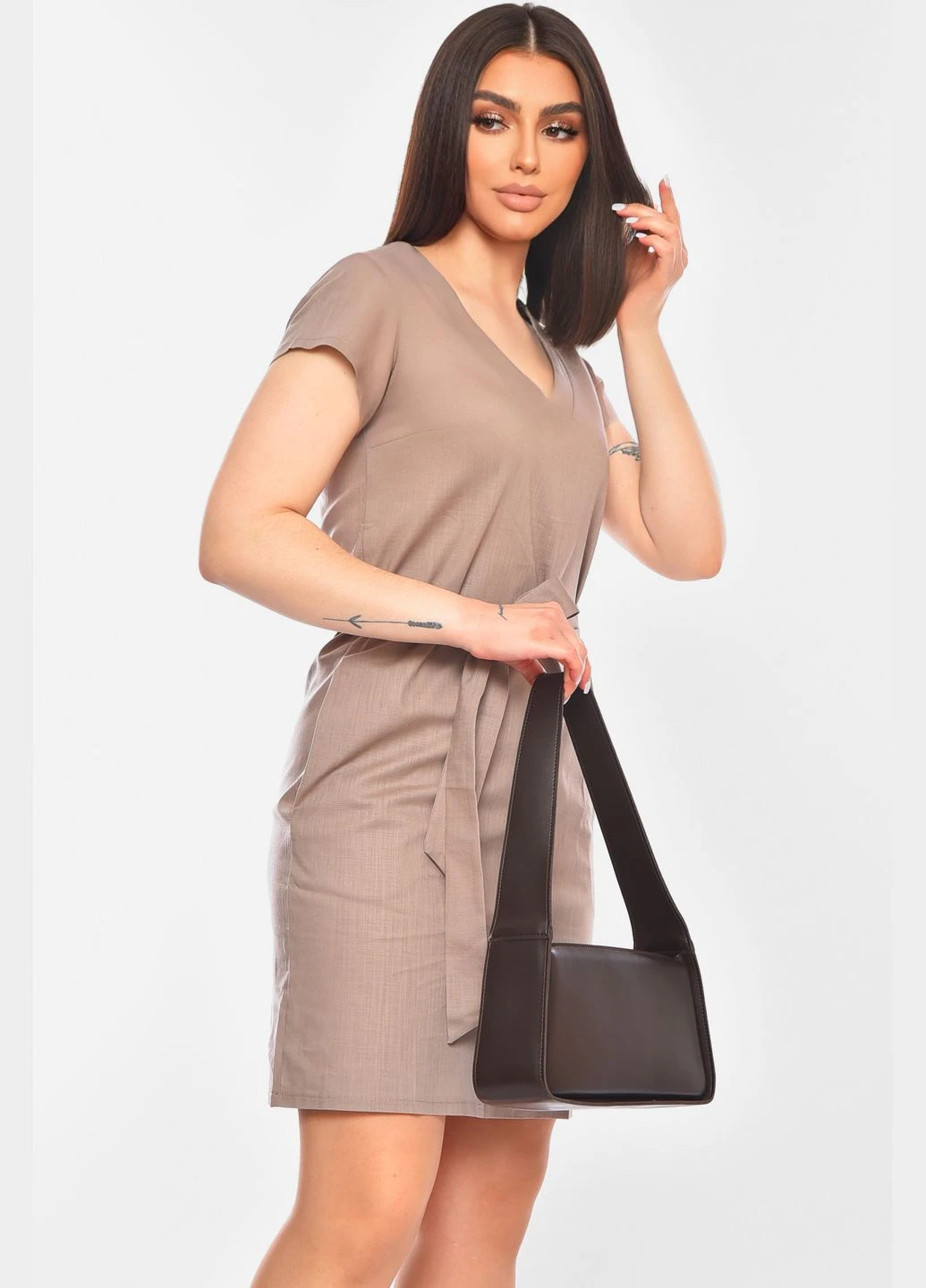 Бежева джинсова сукня жіноча однотонна бежевого кольору а-силует Let's Shop однотонна