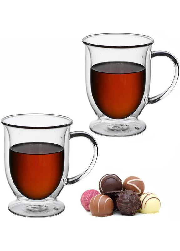 Набір 2 скляні чашки 370мл, термочашки з подвійними стінками Kamille (339776039)