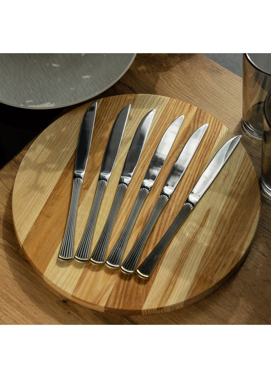 Набор столовых ножей 6 штук ножи сервировочные из нержавеющей стали 22.5 см Серебро с золотой обводкой HP-20-30 Yiwu (351431391)