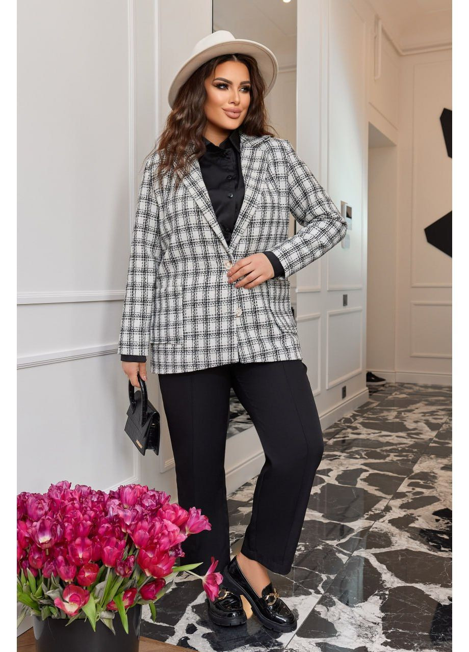 Белый женский пиджак женский букле Style Point в клеточку - всесезон