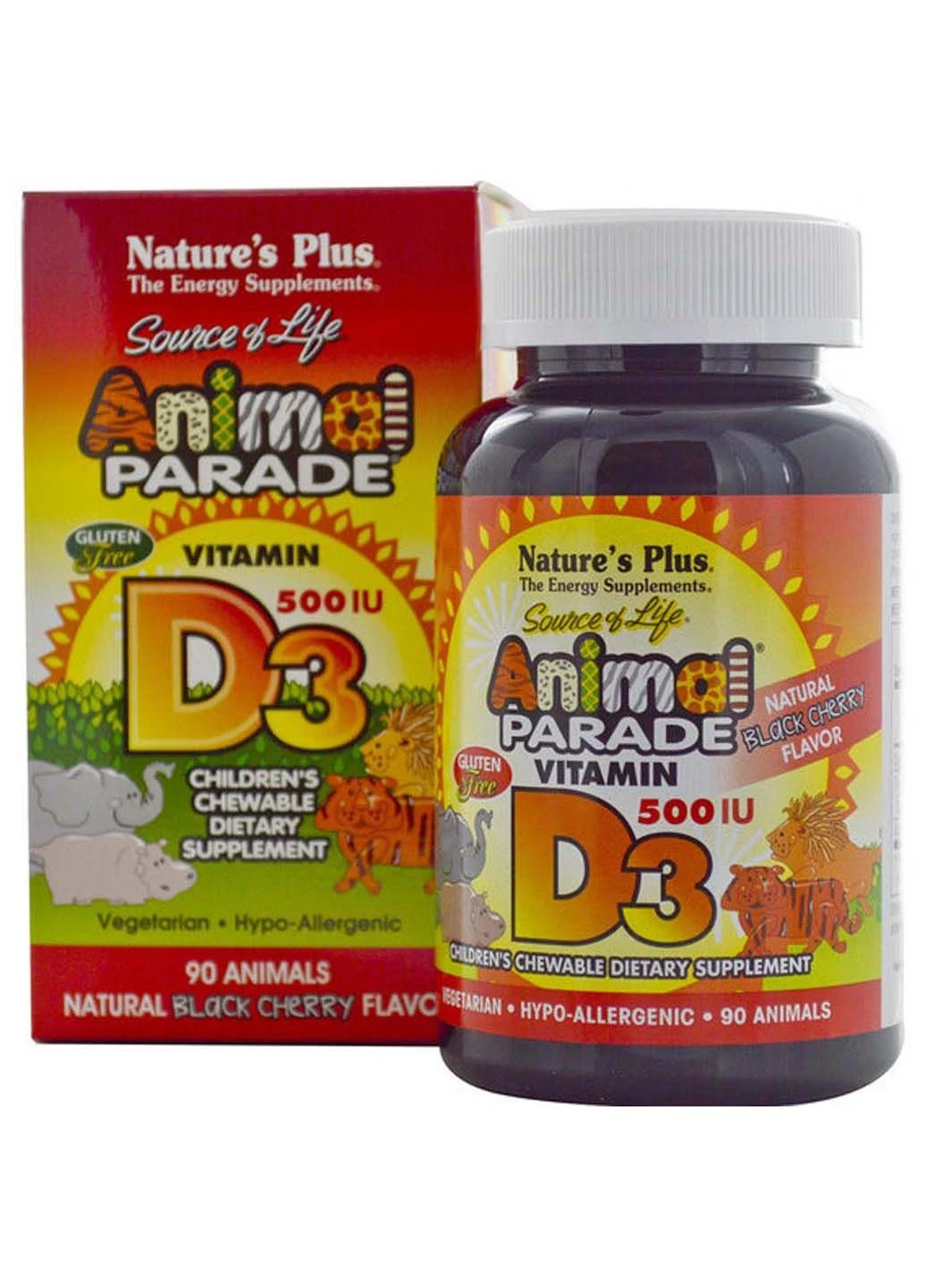 Вітамін D Animal Parade, Vitamin D3 90 Chewable Tabs Black Cherry Flavor Nature's Plus (301862328)