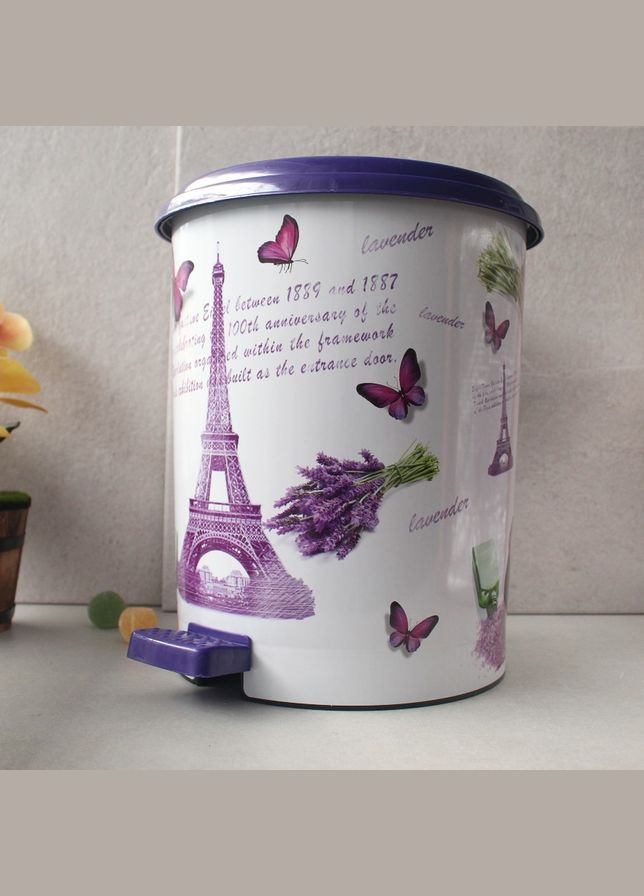 Подвійне відро для сміття з педаллю "Лавандовий Париж" 17 л (2шт*8.5л) 366 Elif Elif Plastik (303210755)