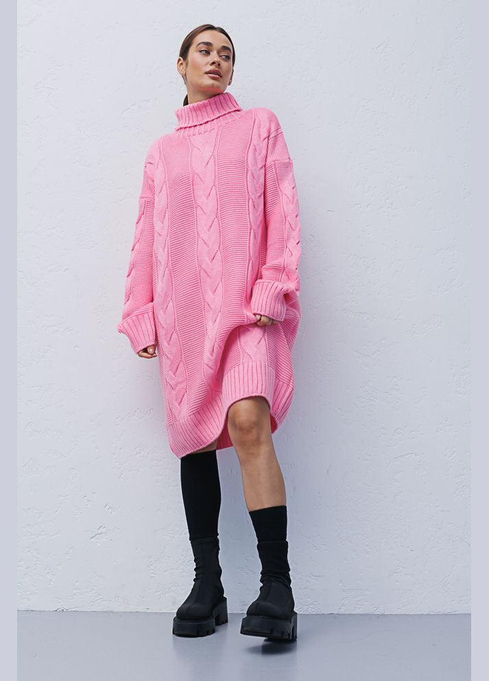 Женская вязаная туника розовая с высоким воротником и косичками Arjen (289787465)