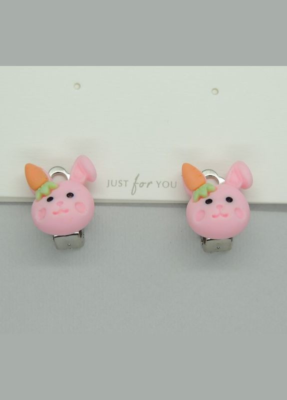 Серьги клипсы детские для ушей без пробивания Зайка Морквяша цвет розовый Liresmina Jewelry (285781012)