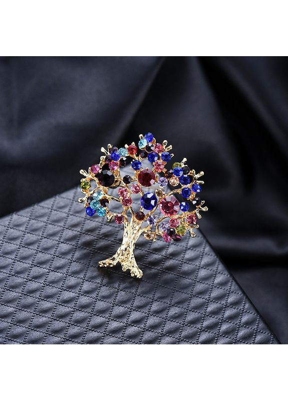 Брошь женская, яркая, блестящая Дерево Счастье (разноцветная) China (366874434)