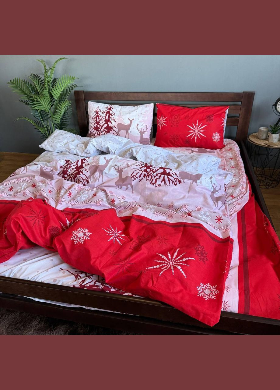 Новогоднее постельное белье хлопок Семейный 150х215 2шт наволочка 70х70 2шт Белый с красным (П4Кpost-ng-002-04) No Brand (316230849)