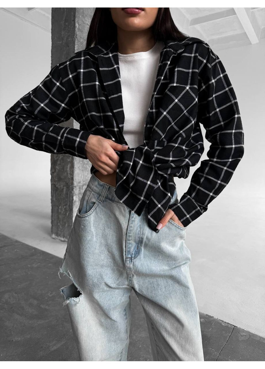 Черная повседневный, вечерний, классическая, домашний, кэжуал рубашка в клетку No Brand с длинным рукавом