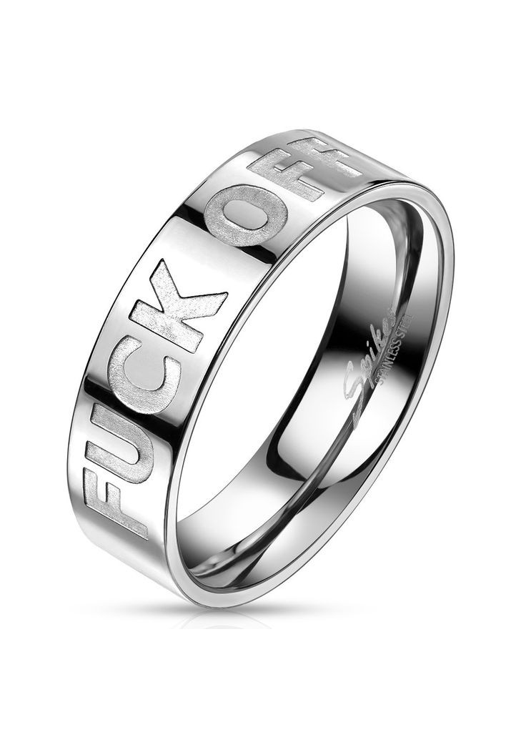 Кільце зі сталі R-M7533S-6-10 незвичайне з написом FUCK OFF (Розмір: 19.8 мм (10 США) Ширина: 6мм) Spikes (333697994)