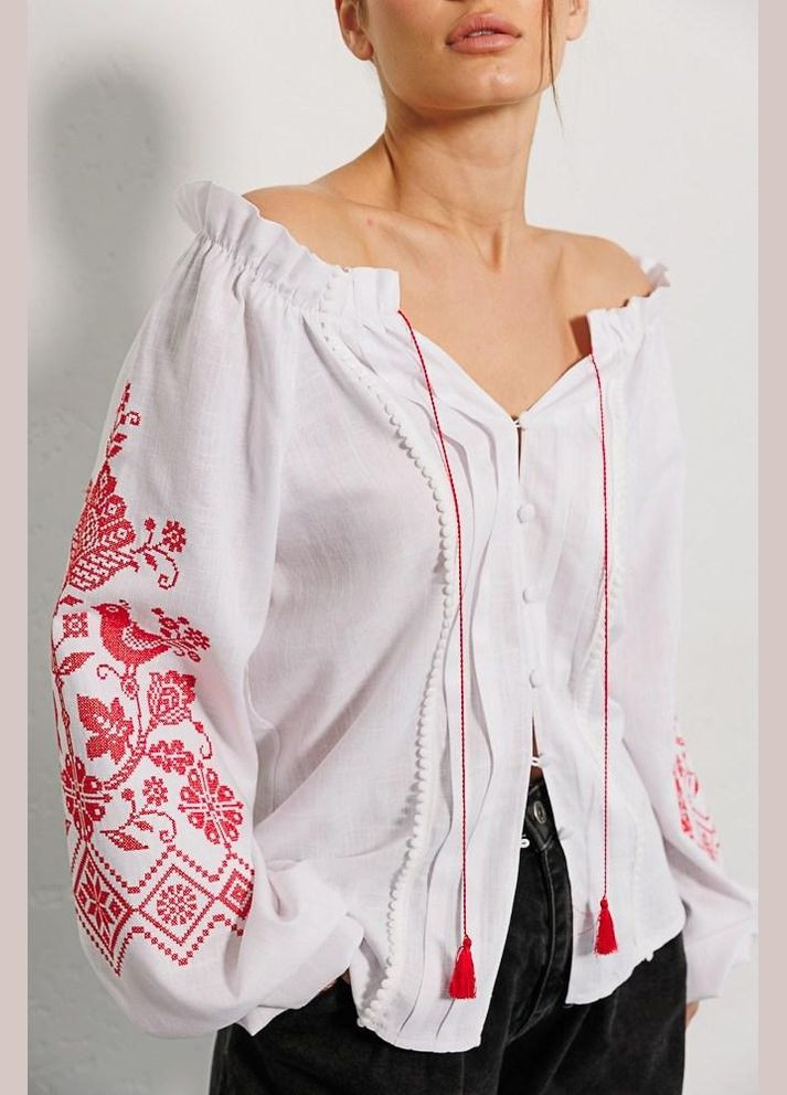 Вышиванка женская с красной вышивкой крестиком белая MKAR32896-4 Modna KAZKA (276650334)