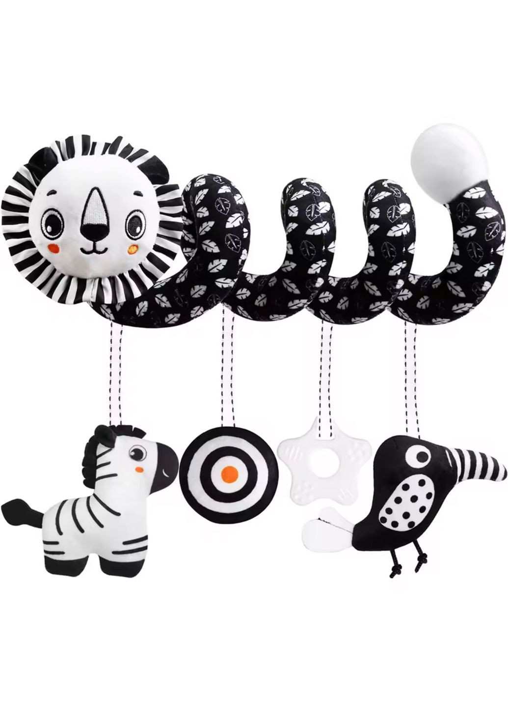 Спіральна підвісна іграшка для коляски та ліжечка Левеня з друзями — чорно-біла з гризунцем 0+ STD (365267994)