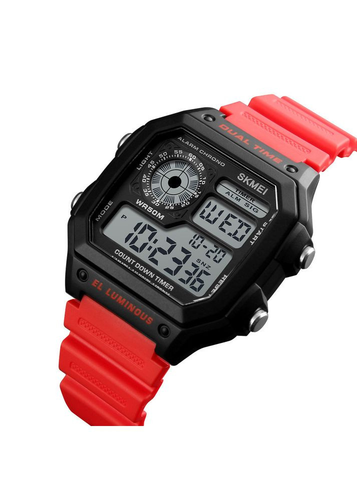 Годинник спортивний водостійкий 1299 (Скмей), колір чорний з червоним ( код: IBW874BR ) Skmei (323139143)