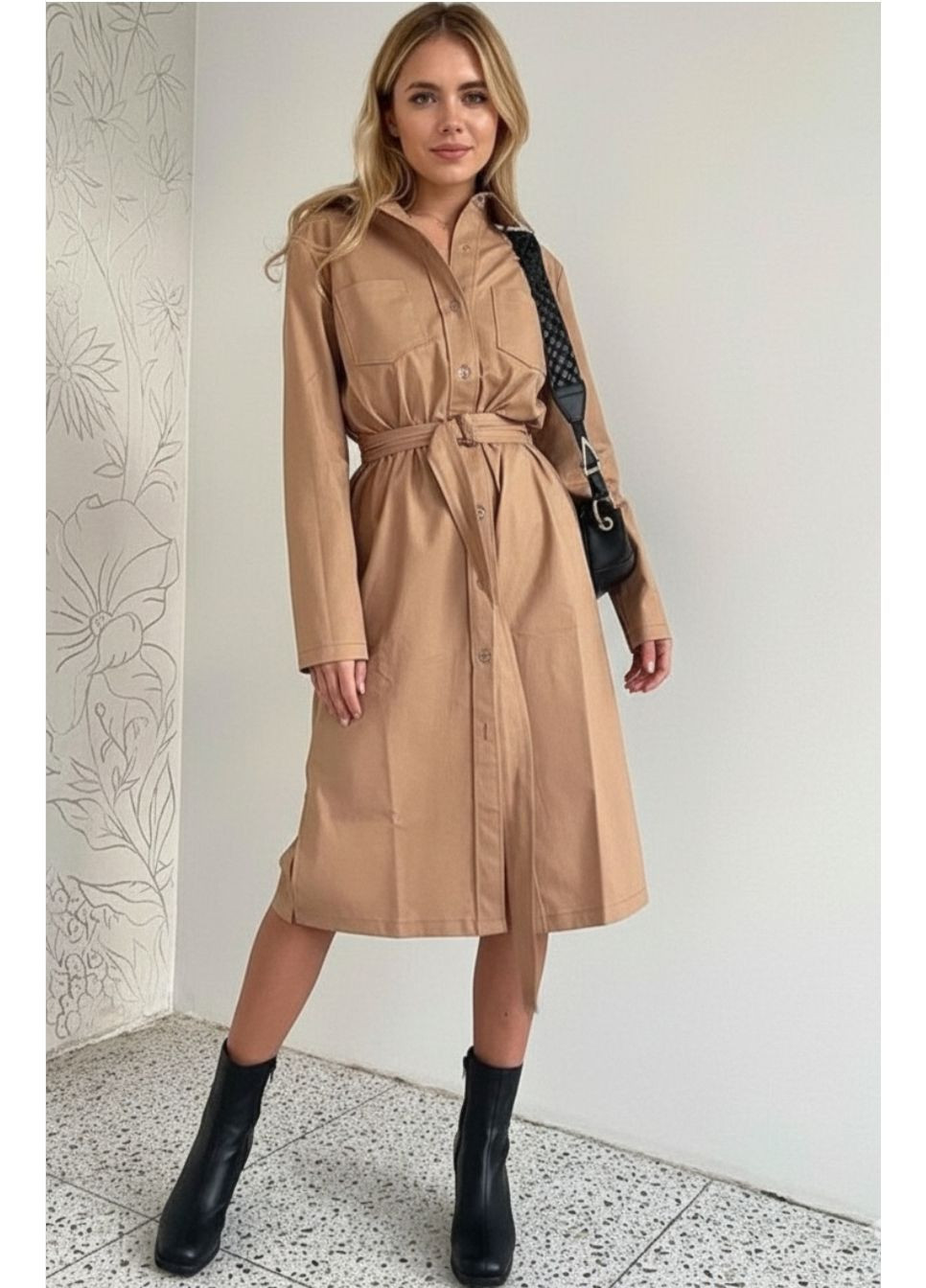 Темно-бежевое платье из коттона Anastasimo