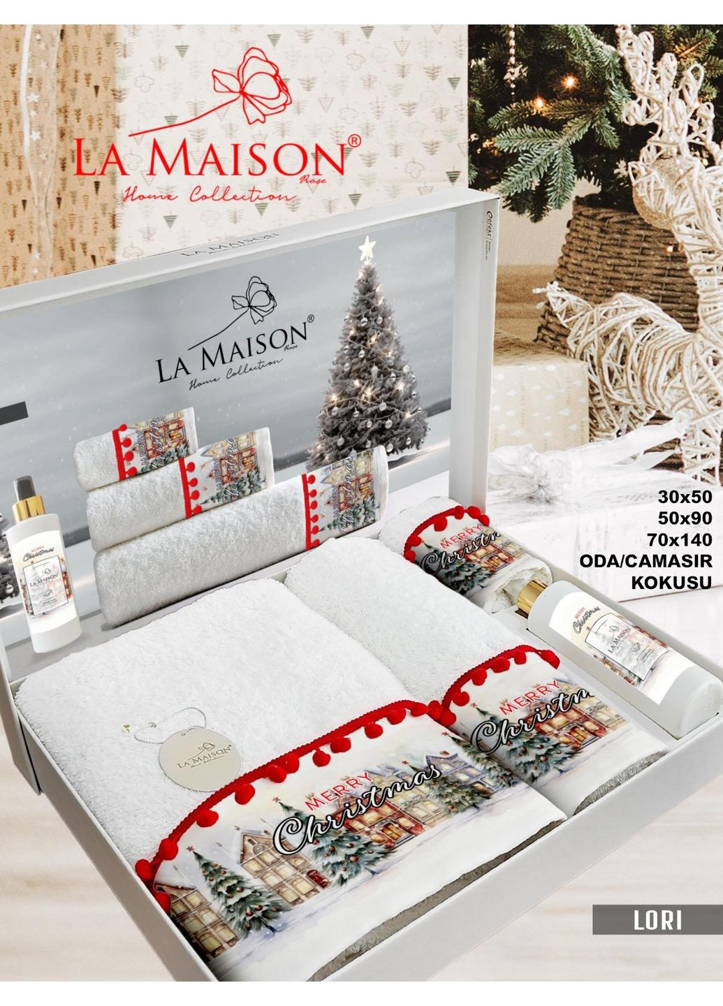Подарочный набор полотенец La Maison, 3 шт. с ароматом Lori No Brand новогодний белый