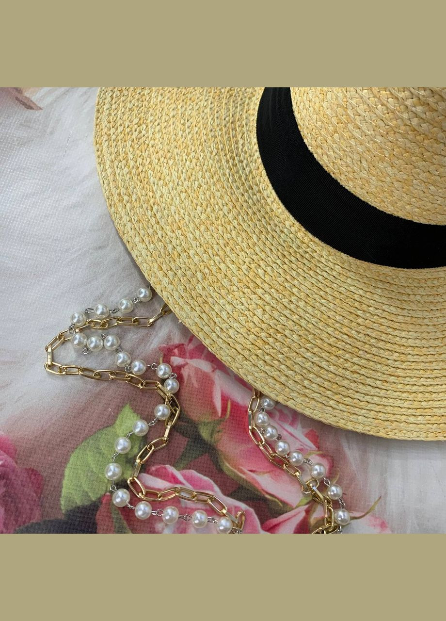 Літній солом'яний капелюх Федора із широкими полями і ланцюжком Zarina Green No Brand (293815354)