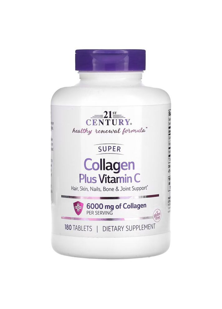 Препарат для суглобів і зв'язок Super Collagen Plus Vitamin C 6000 mg, 180 таблеток 21st Century (334706235)