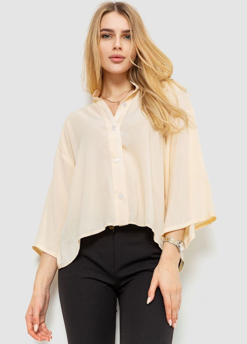 Светло-бежевая демисезонная блуза классическая однтонная, цвет светло-бежевый, Ager
