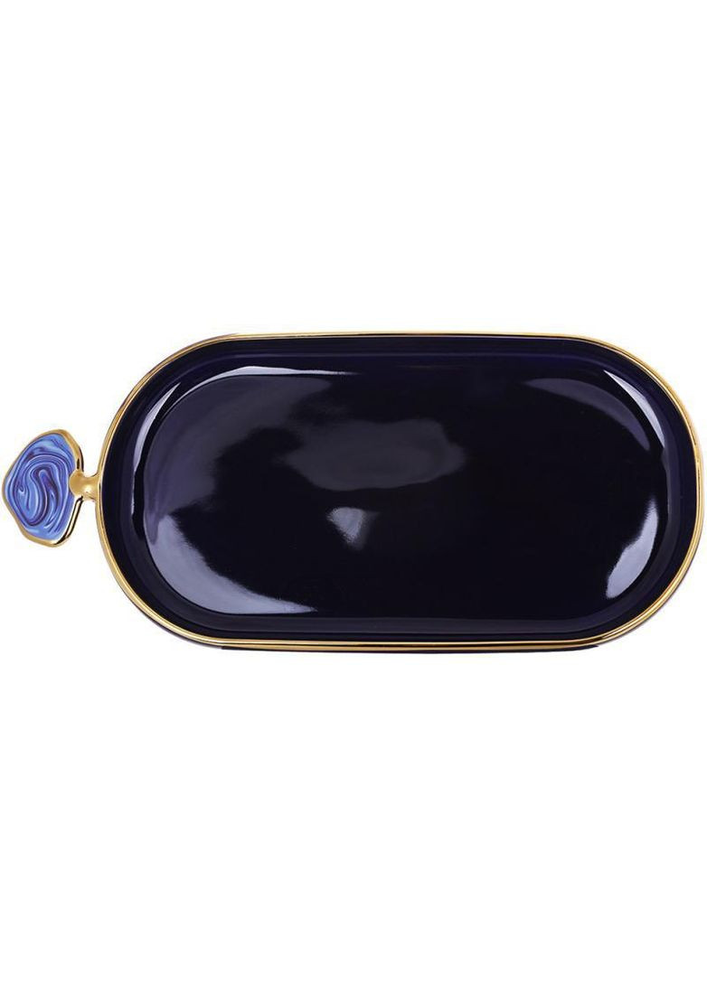 Блюдо фарфоровое "Gold Line" 36х16.5см овальное с декоративной ручкой, синее Bona (339780030)