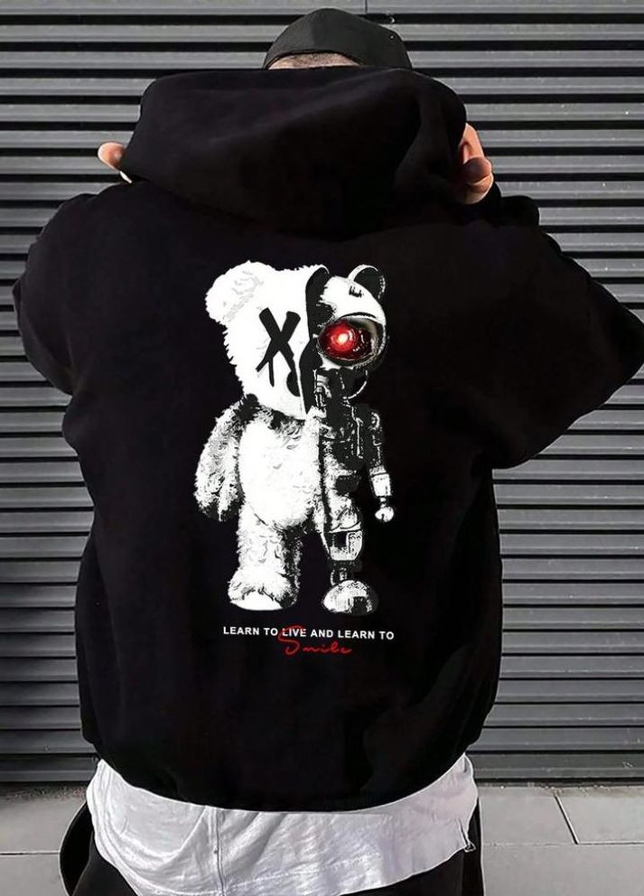 Чоловіче чорне стильне оверсайз худі з трендовим принтом No Brand (305845049)