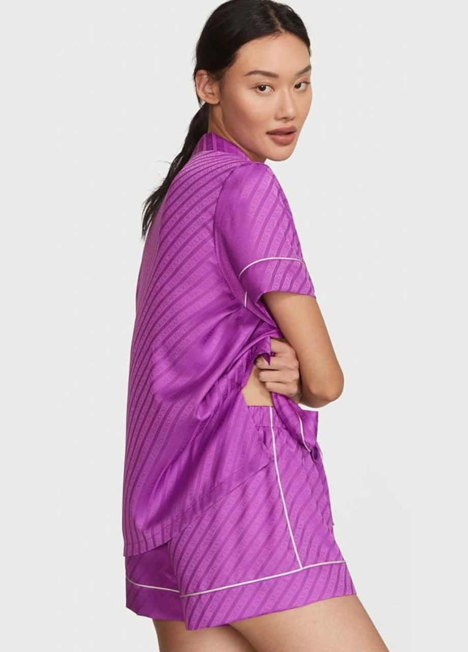 Фіолетова всесезон піжама жіноча satin short pajama set сатинова фіолетовий сорочка + шорти Victoria's Secret