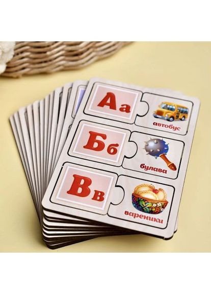Деревянный пазл Азбука Ubee для детей 33 пары букв и предметов обучающий мини-пазл ProDobro (367091670)