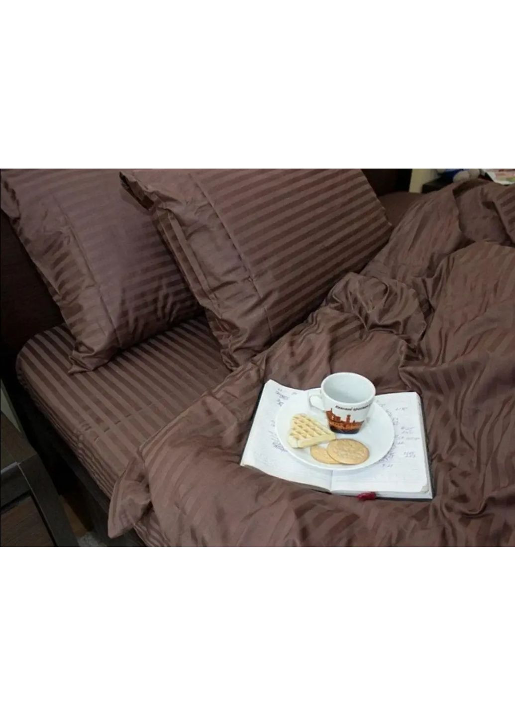 Комплект постільної білизни страйп сатин шоколад Євро 200х220 см No Brand (349735243)