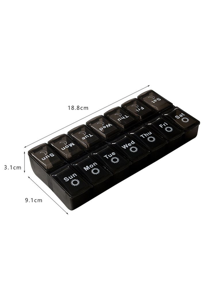 Таблетница Day-Night Black органайзер для таблеток на 14 отделений 29 шт. Lesko (336194870)