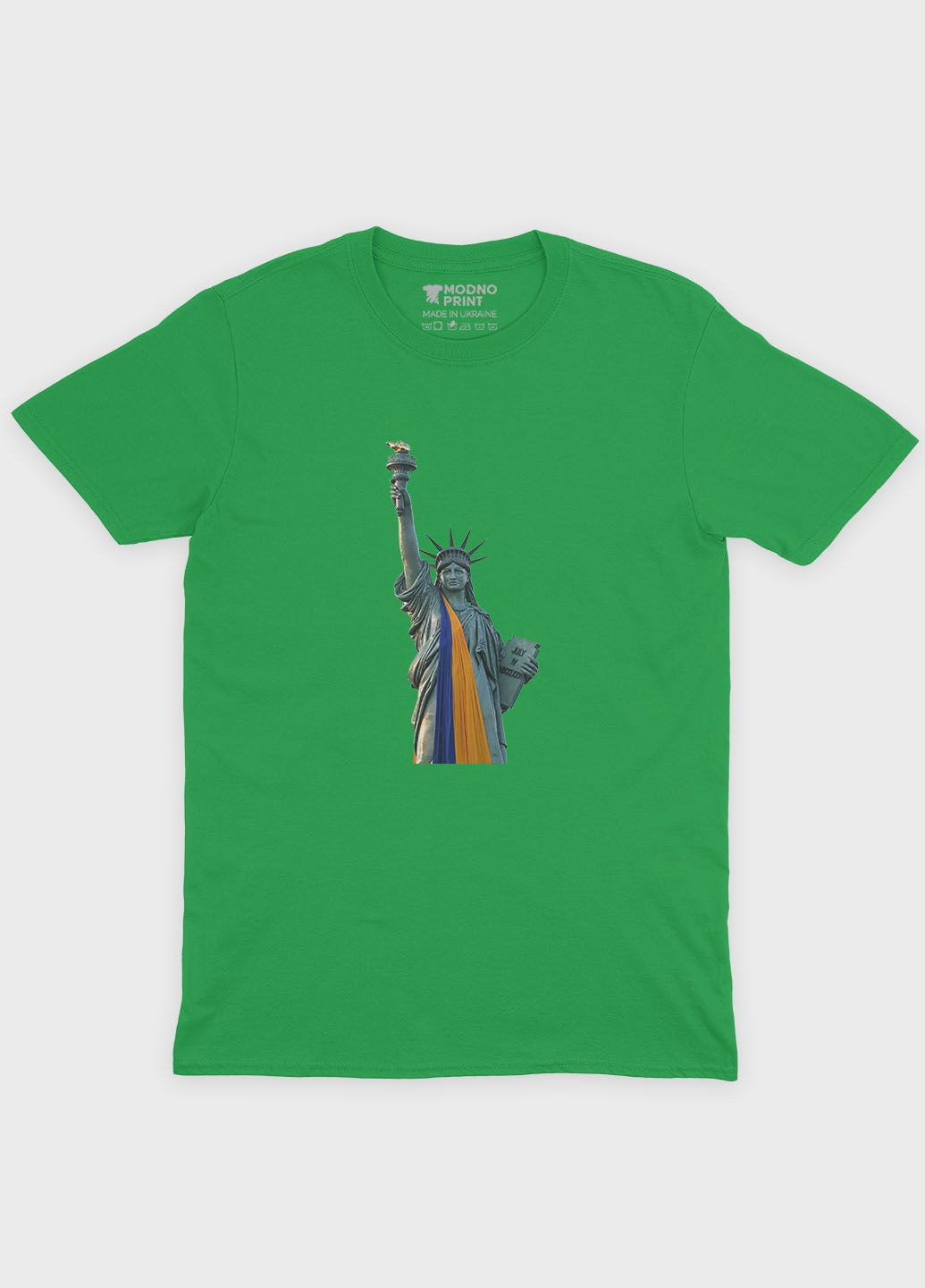 Зеленая демисезонная футболка для девочки с патриотическим принтом (ts001-1-keg-005-1-023-g) Modno