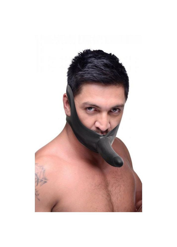 Страпон на голову Face Fuck Strap On Mouth Gag із чорного латексу Master Series (297396425)