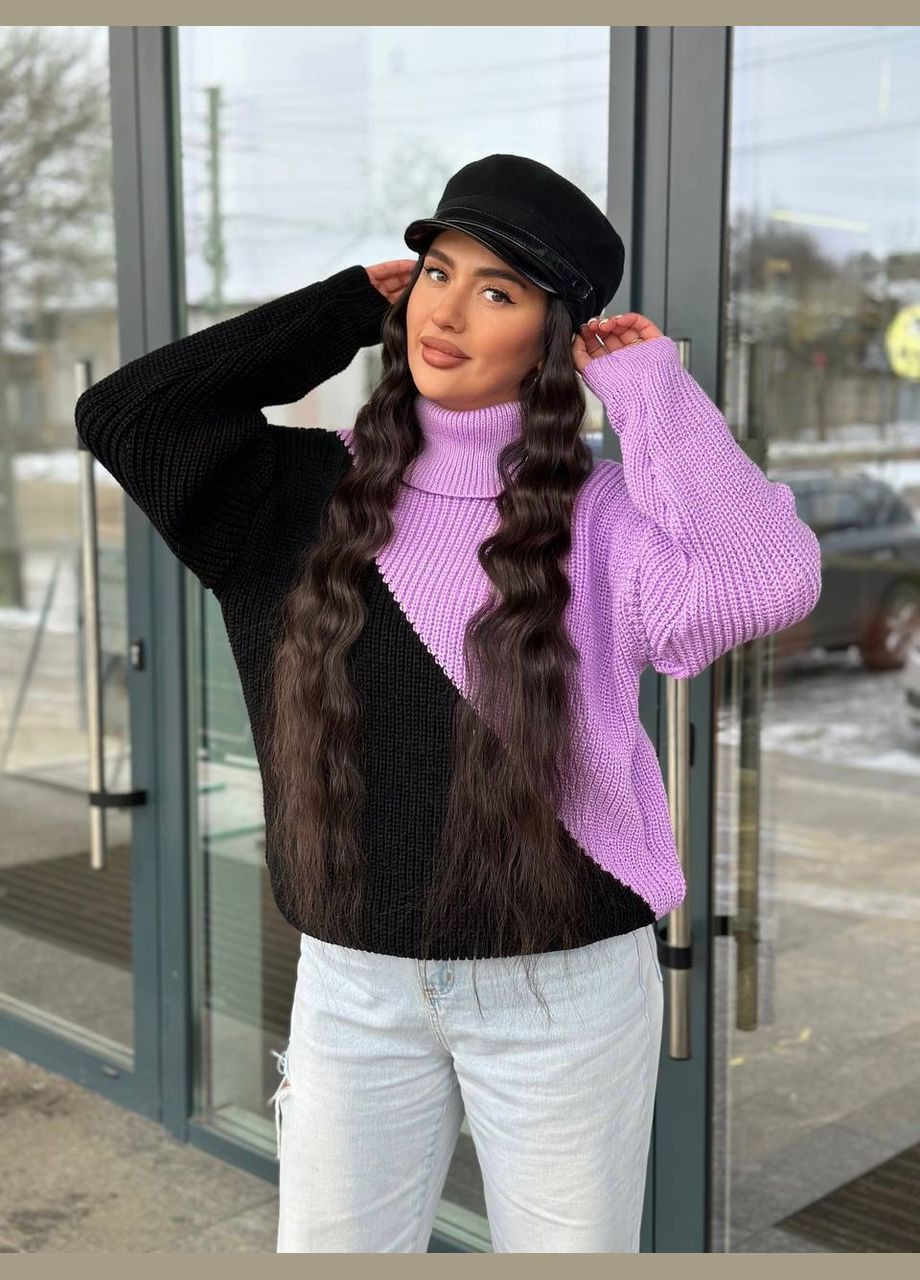 Комбінований демісезонний жіночий светр із горловиною Fashion