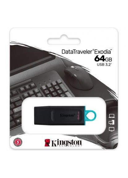 USB флеш накопичувач (DTX/64GB) Kingston 64GB DataTraveler Exodia Black/Teal USB 3.2 (366661132)