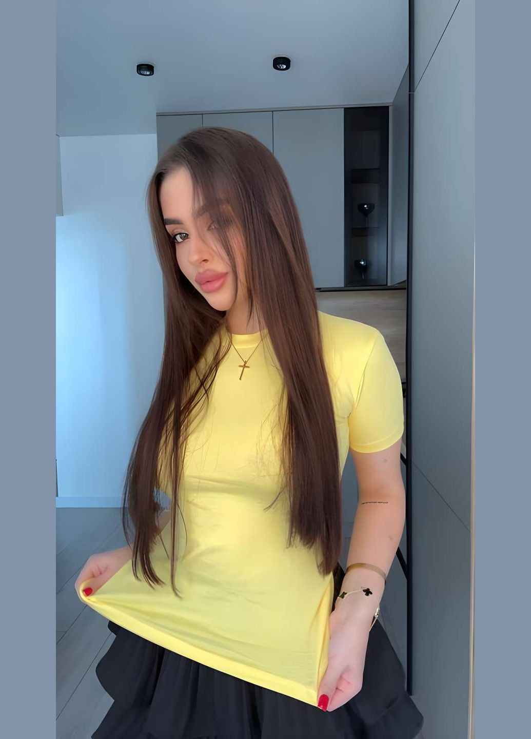 Женская летняя хлопковая базовая футболка в стиле скимс классическая однотонная голубая Україна - (339402813)