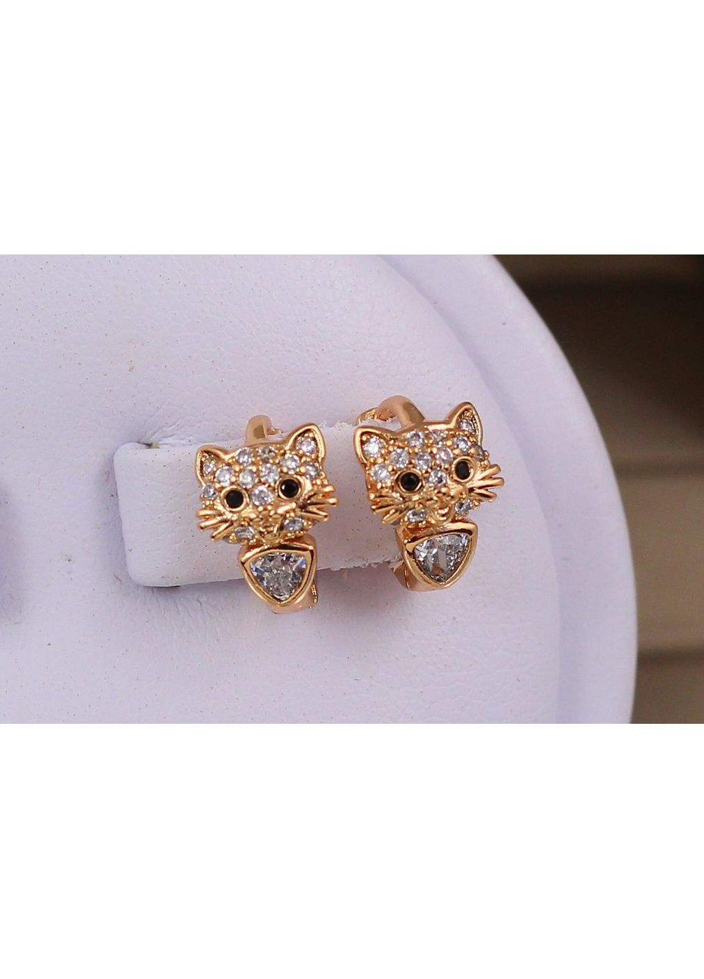 Сережки дитячі кошенята з чорними вічками 10 мм золотисті Xuping Jewelry (369402260)