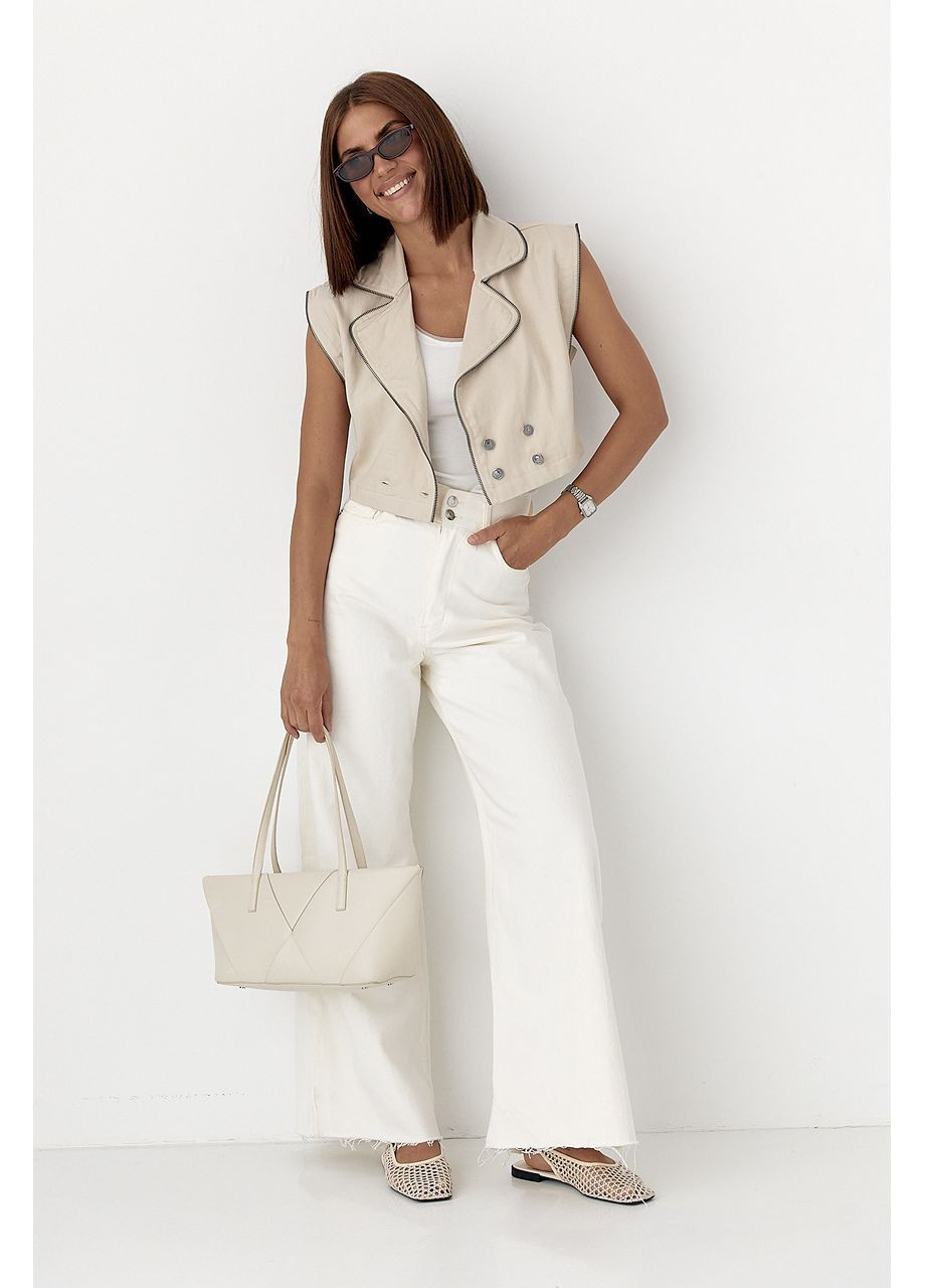 Короткий жилет котоновий прикрашений блискавками - зелений колір Lurex (353306185)