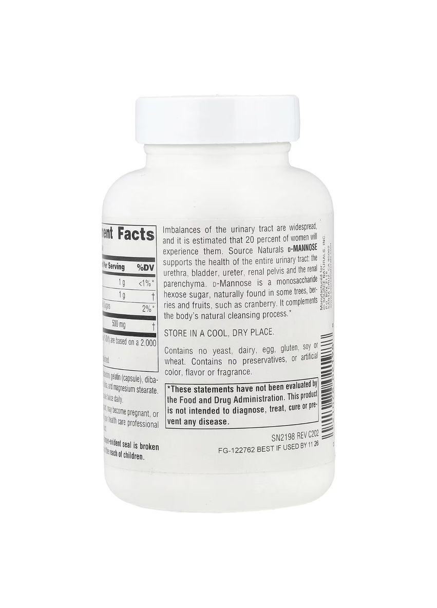 D-Маноза 500мг, 60 капсул Source Naturals (326054492)
