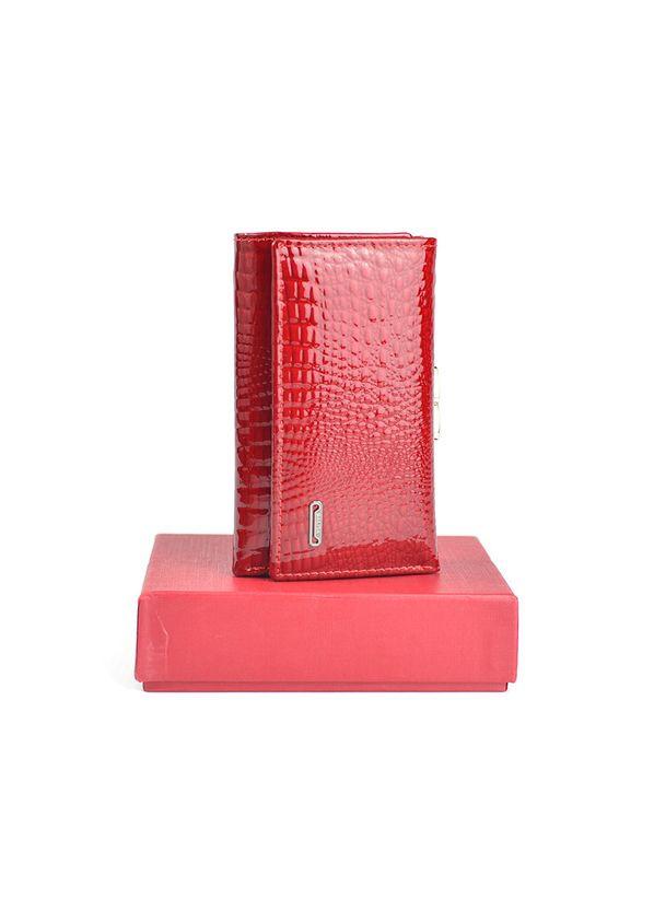 Червоний міні гаманець на кнопці, Лаковий маленький розкладний гаманець портмоне з натуральної шкіри Balisa (266266484)