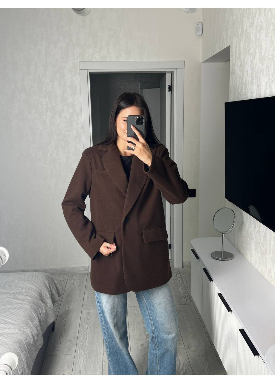Коричневый женский женский пиджак-пальто KaraMix однотонный - демисезонный