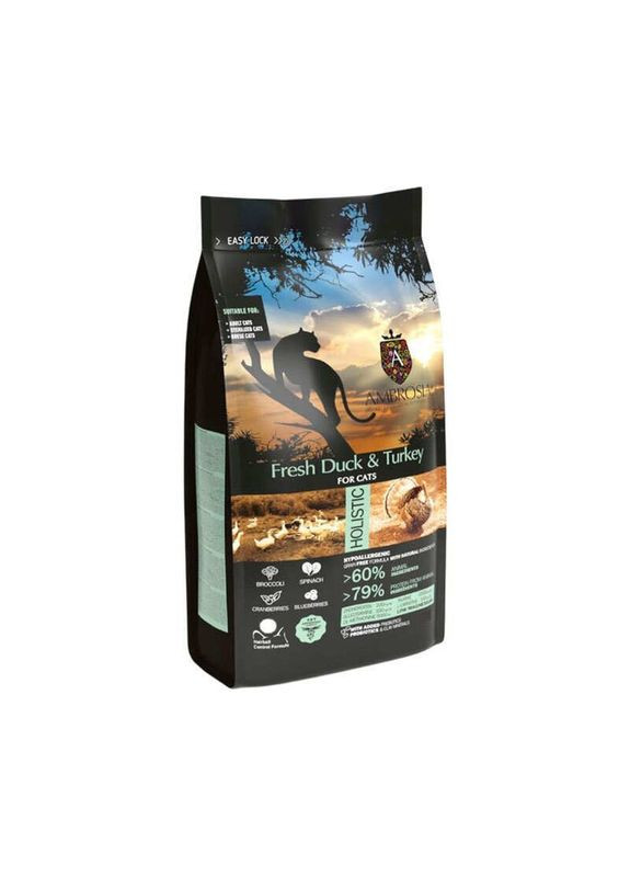 Grain Free - Сухой беззерновой корм со свежей уткой и индейкой для взрослых кошек - 5 кг Ambrosia (369624959)