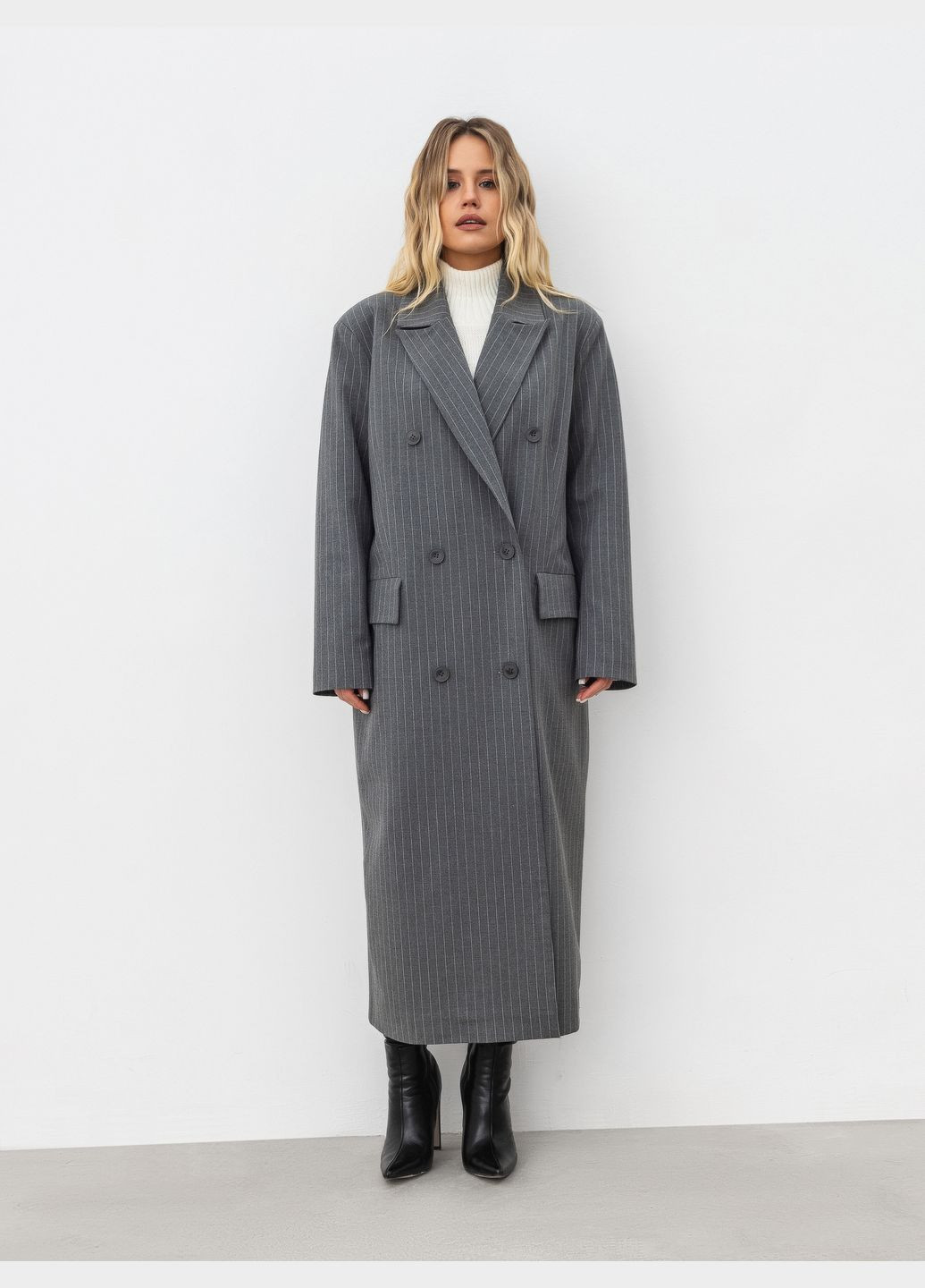 Сіре демісезонне Подовжений піджак-пальто Romashka