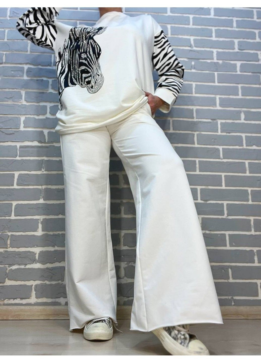 Костюм женский 6030-4827 реглан удлиненный зебра камни и брюки палаццо широкие LSK (304291630)