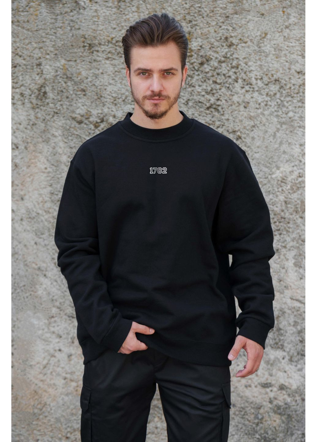 Черный мужской утепленный оверсайз свитшот на флисе с принтом eclips Without однотонный без декора (361057467)