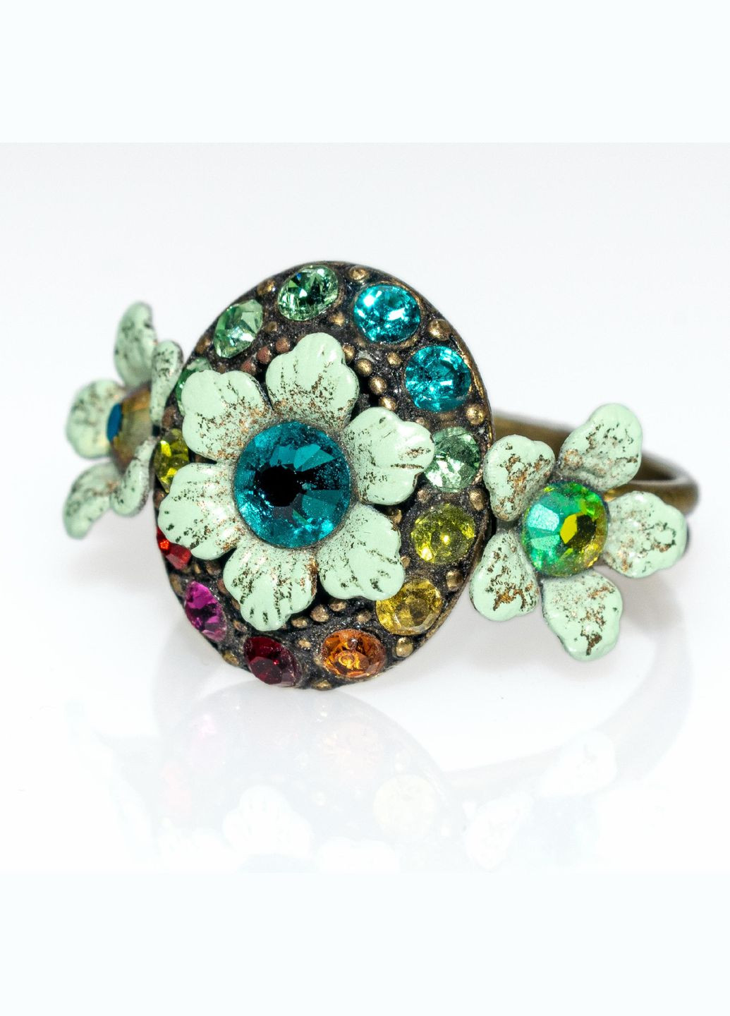 Каблучка 'М'ятна квітка' з кристалами Swarovski та емальованими елементами, ручна робота Michal Negrin (347018202)