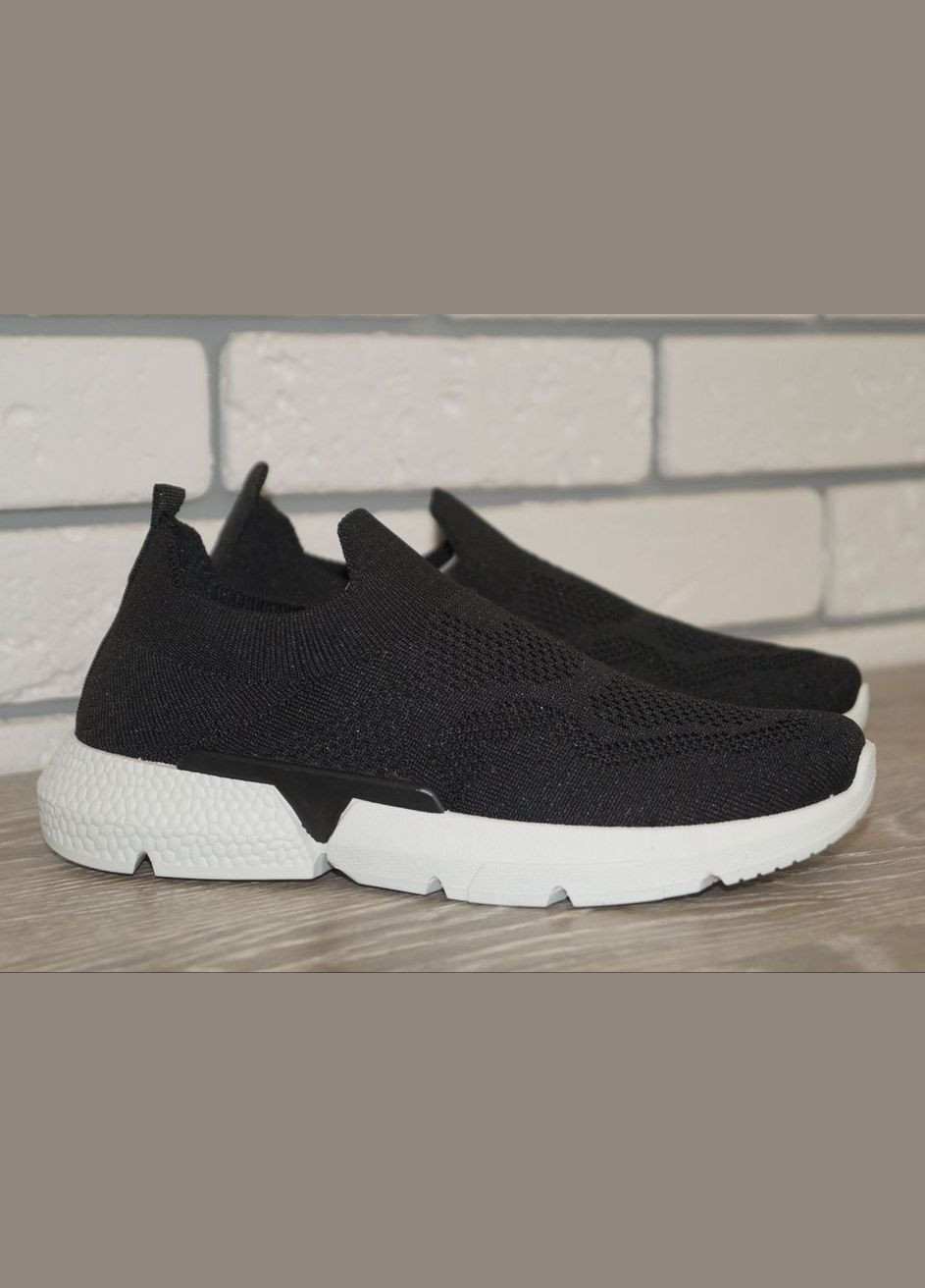 Черные демисезонные кроссовки подростковые текстильные без шнурков черные BULL