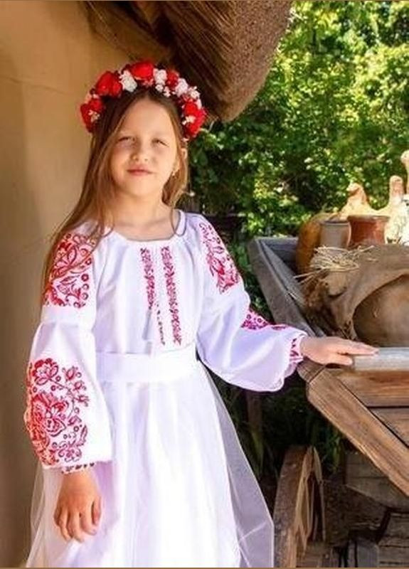 Белое голубое пышное яркое платье для девочки с вышивкой Марічка (326810811)