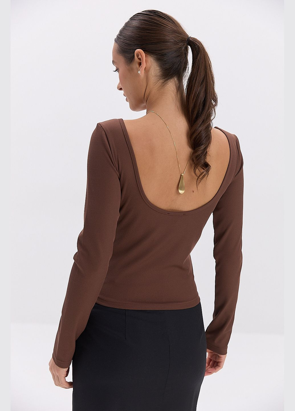 Женский лонгслив с открытой спиной в рубчик Arjen (317234959)